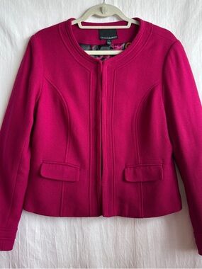 Cynthia Rowley Fuchsia Collarless Textured Wool Blend Blazer